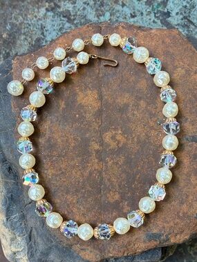 Vintage Laguna Crystal & Faux Pearl Necklace